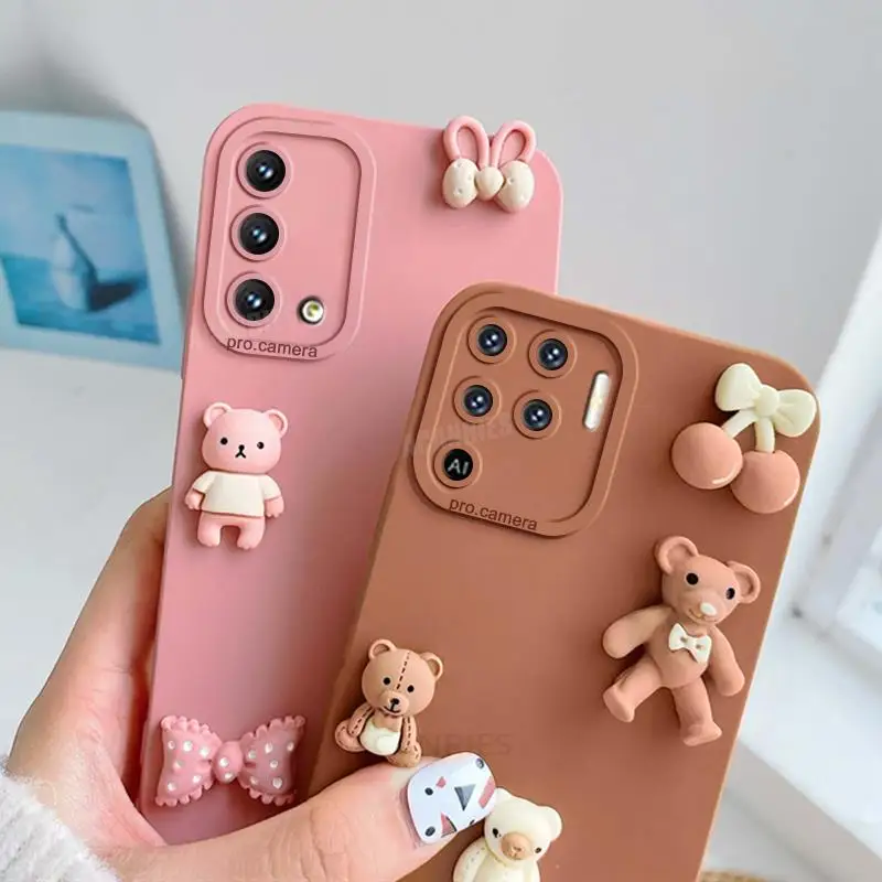 Reno5lite Cute 3D Bears Silicone Case For Oppo Reno 5 6 7 Reno5 Lite Reno10 10 Pro A94 A74 Cartoon Back Cover Realme 8 9 4g 5g