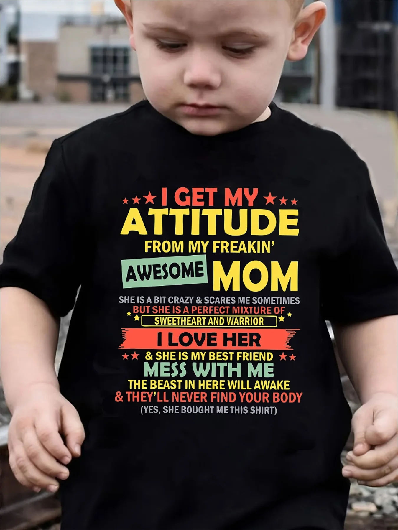 

Boy's I Got My Attitude From My Mom Print Creative Tee Tops Clothes For Kids Short Sleeve Crew Neck Casual Comfy Sports Shirt