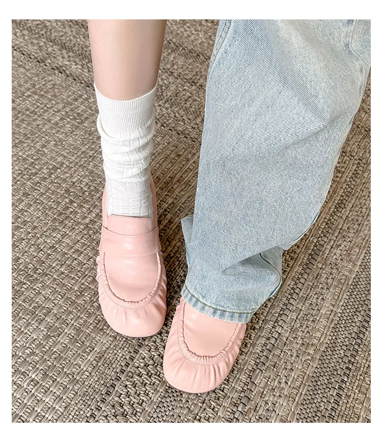 Round-toe Pleated Retro Simple Slip-on High-heel Loafers for Women 2026 New Deep-mouth Single Shoes,Commuter Small Leather Shoes