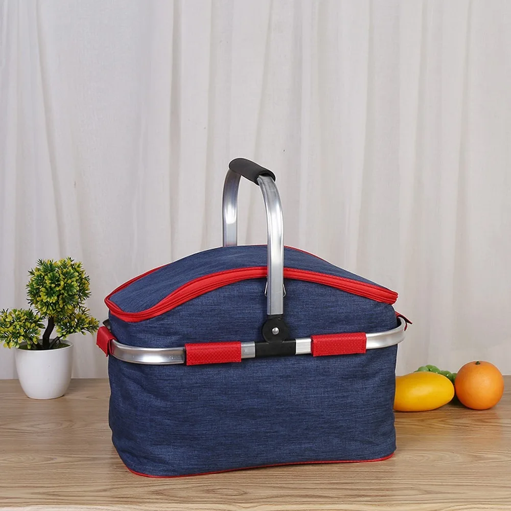Foldable Insulated Basket, Thick Aluminum Foil Thermal Bag, Portable Picnic Cooler Tote