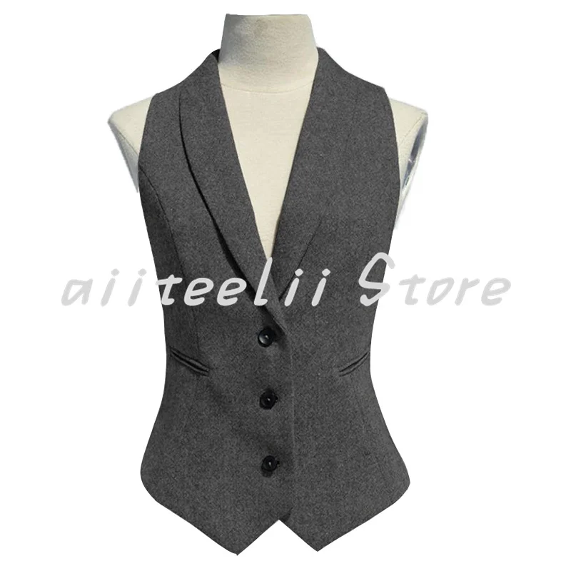 Women's suit vest herringbone pattern fashion slim fit shawl collar sleeveless jacket business formal women's vest 2024 Christma