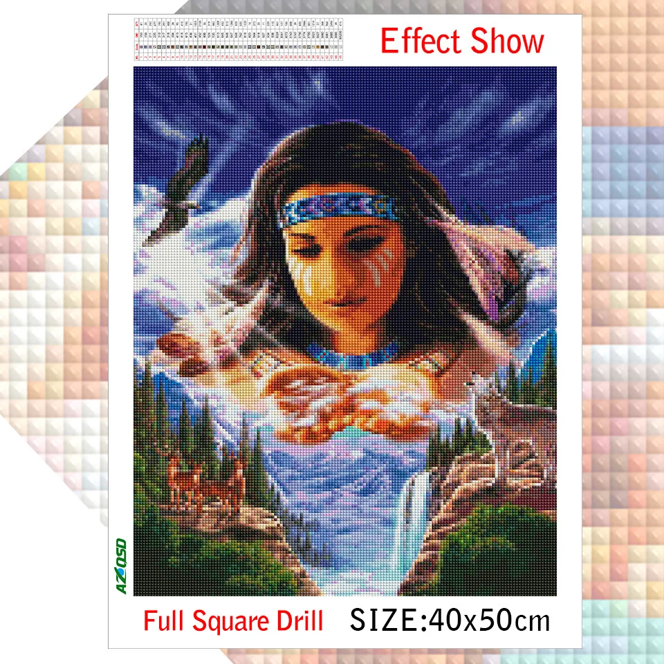 AZQSD Diamond Embroidery Sale Indian Woman Man Picture Of Rhinestones Wolf Animal Painting Mountain Cross Stitch Home Decor