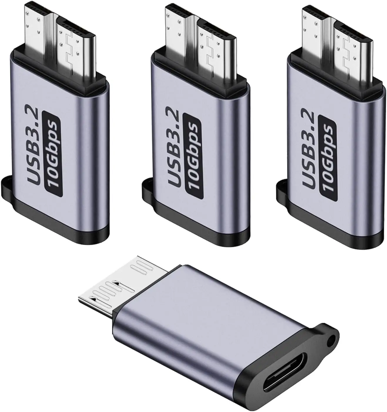 USB C to Micro B Hard Drive Adapter (4 Pack), 10Gbps Micro B to USB C Cable Converter Compatible with External Hard Drive, Lapto