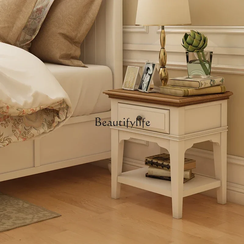 

Новый стиль, новая американская прикроватная тумбочка из цельного дерева для спальни, современный простой белый пасторальный шкафчик для хранения ss 8617