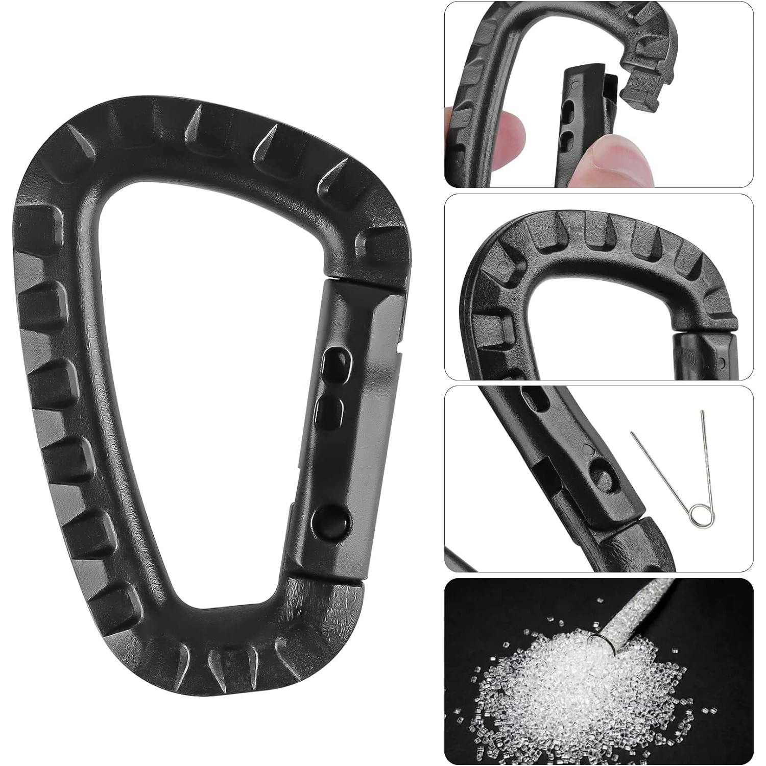 5 Stück taktische Kunststoff-Karabiner ITW Molle Gurtband Schnallen harter D-Ring Feder Snap Gear Clip Haken EDC für Outdoor Camping Wandern – Detail 1