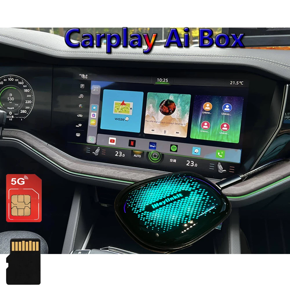 IHeylinkit Carplay Ai Box Support 5G SIMs Card Internet RAM 8+ ROM 128GB for VW//Benzs Universal Cars