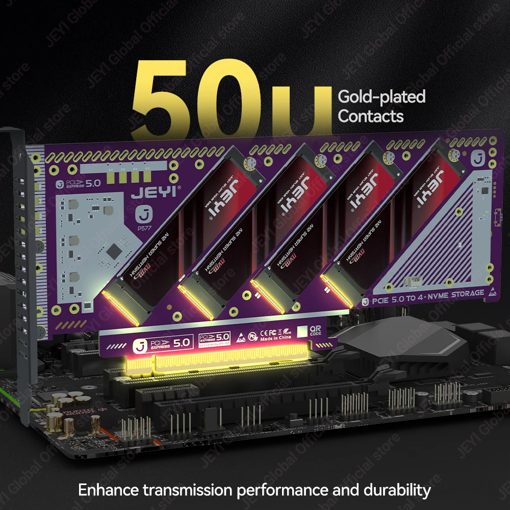 PCIe 5.0 x16 Quad M.2 NVMe Expansion Card with RAID Support