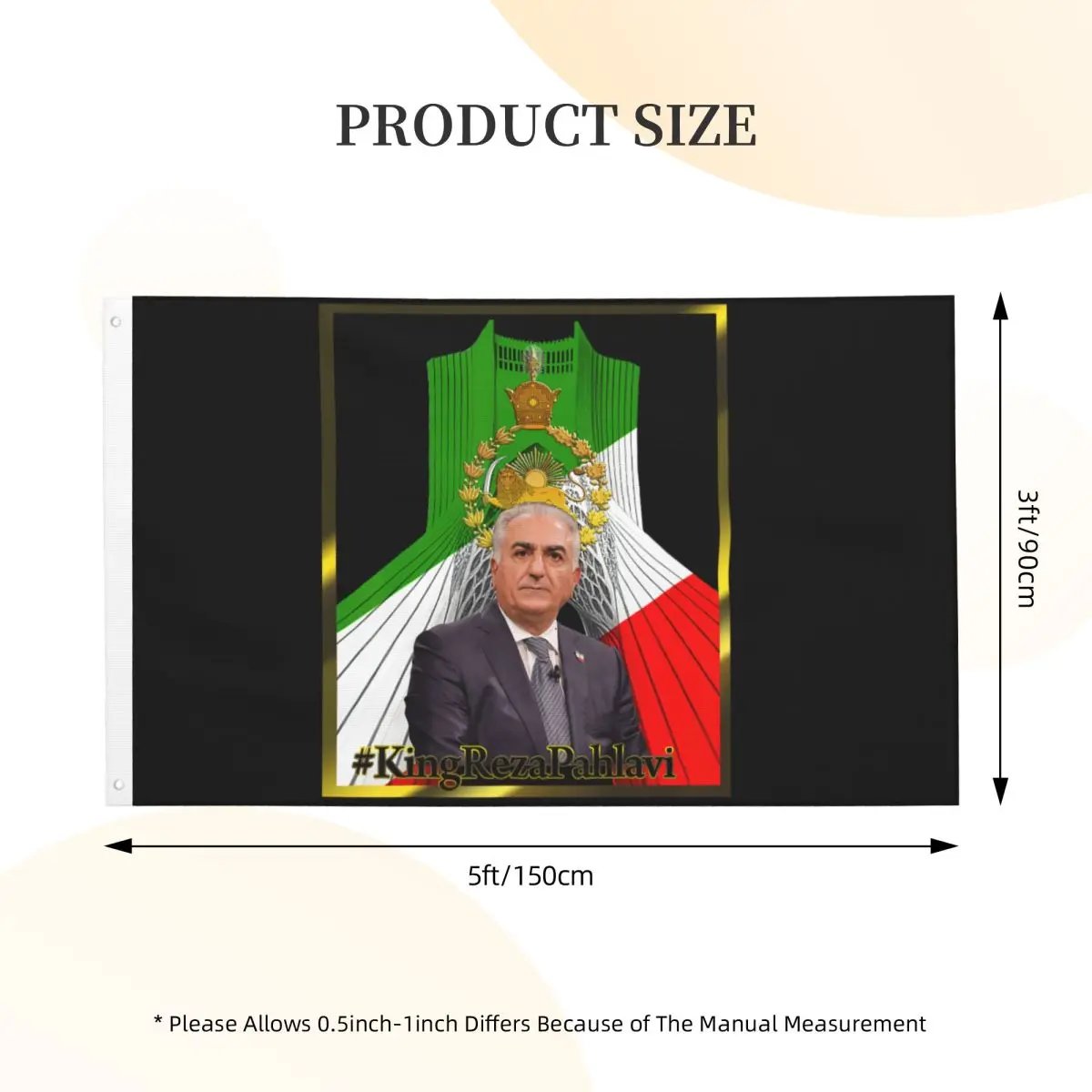 90X150cm Crown Prince Reza Pahlavi With SHAHYAD TOWER Flag For Living Room Dorm Party Decor Hanging Pattern Flags Banner