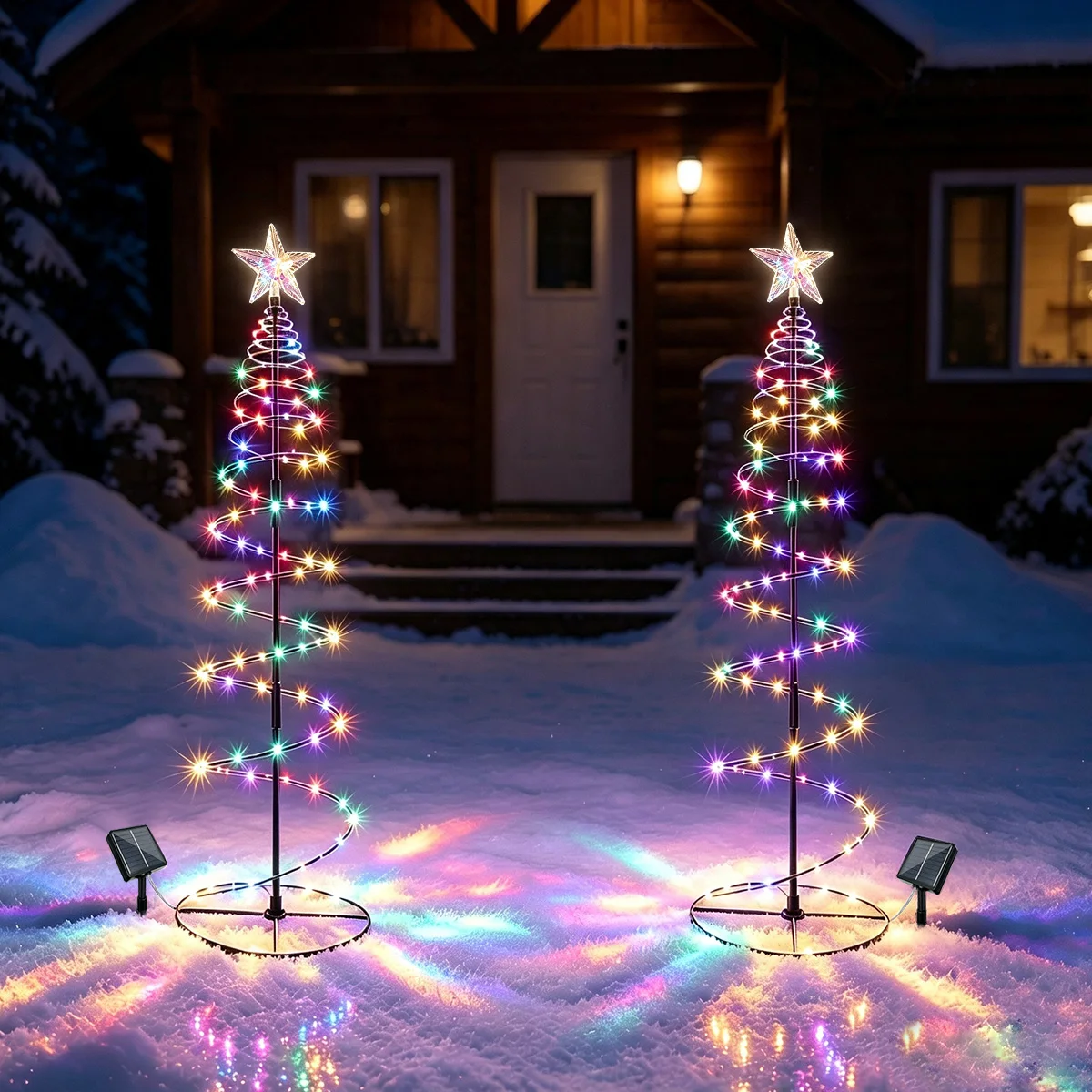 2 Pack Garden Patio Lawn Decoration IP65 Waterproof Solar LED Ambient Lights Christmas Decor Flicker RGB Warm Light Adjustable