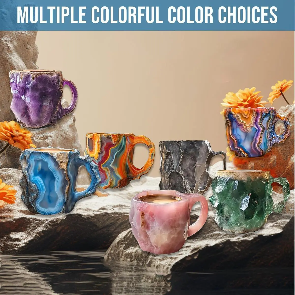 400ML Mineral Crystal Coffee Mugs New Resin Creative Multi Color Relief Printing High-capacity Water Cup Colourful Birthday gift