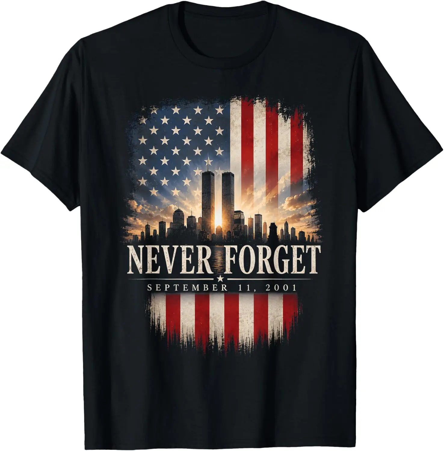 Never Forget September 11 2001 Memorial Day USA Flag T-Shirt