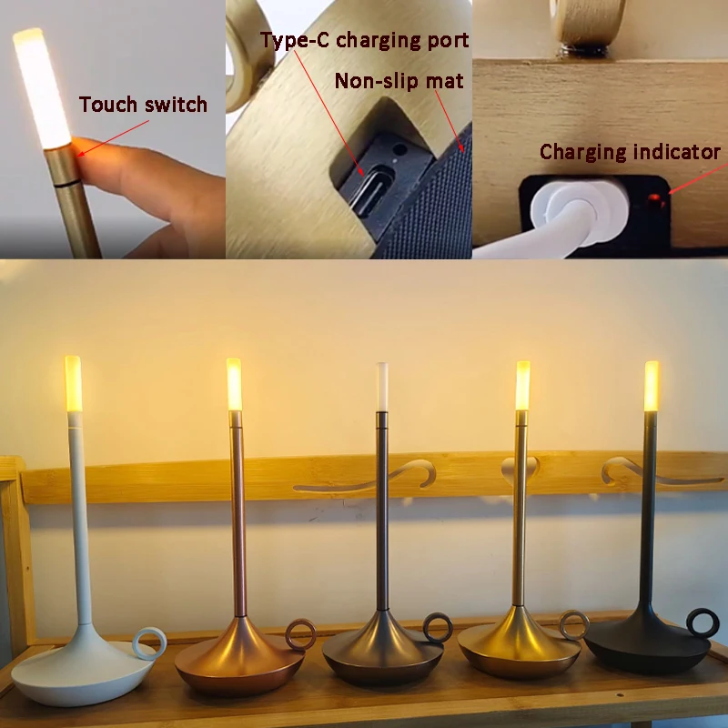 Rechargeable Wireless Touch Lamp Desk Lamp for Decoration Candle Warm Bedside Lights Portable Camping Night Lamp LED Table Lamp