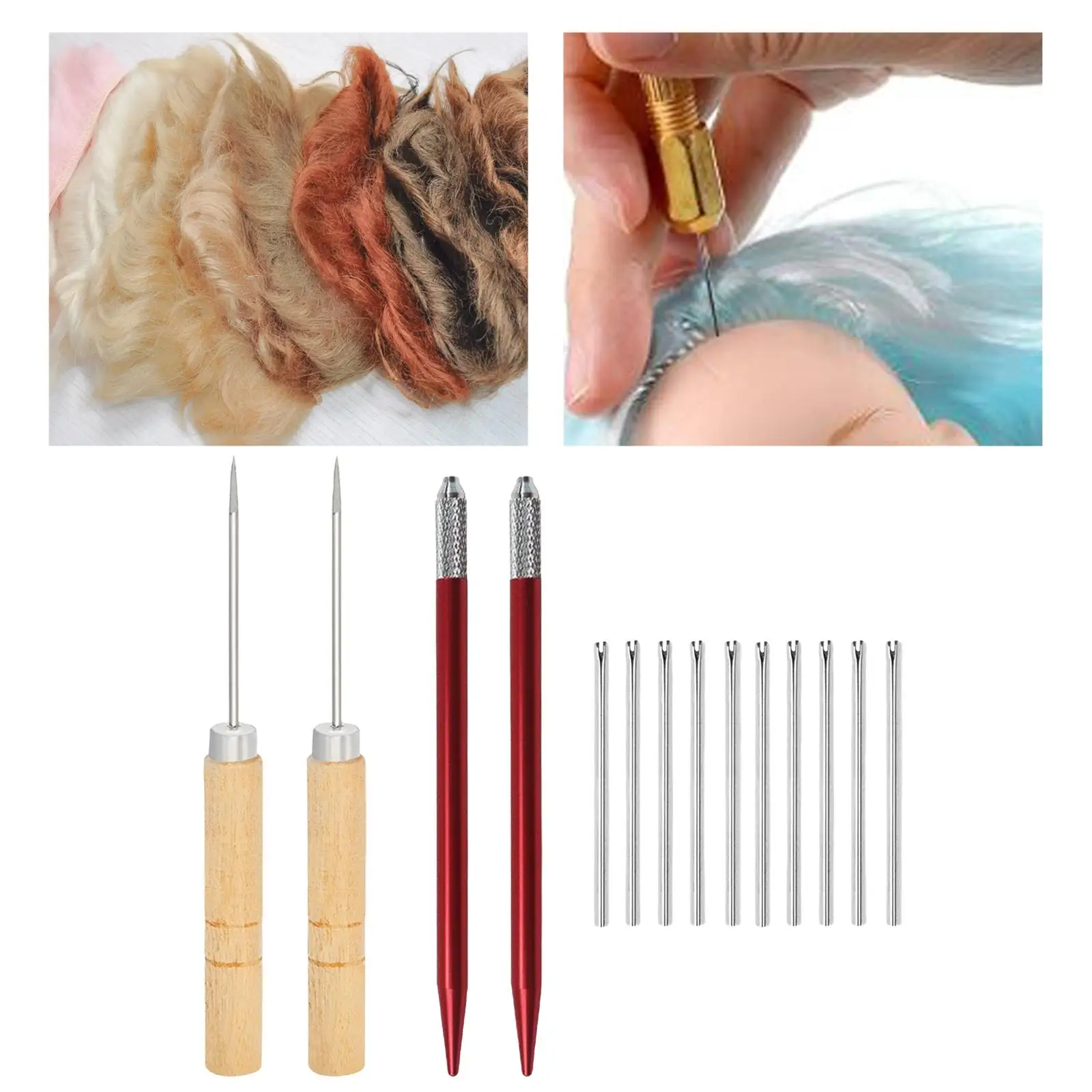 Doll Rerooting Tools with Needles Doll Making Kit for DIY Doll Handle Felting Beginners Curler Transplant