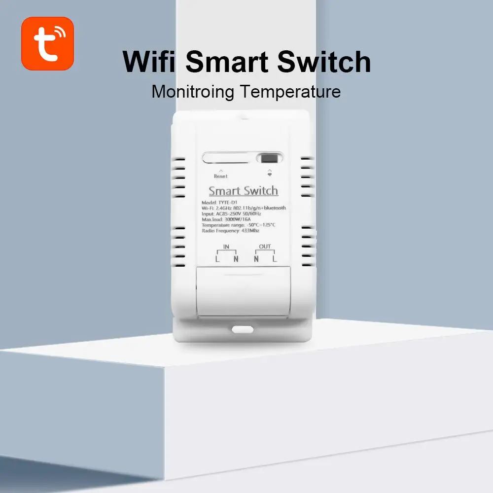 Tuya/eWeLink Smart WiFi Switch 16A With DS18B20 Temperature Sensor Built-in Power Monitor RF433 Thermostat For Alexa Google