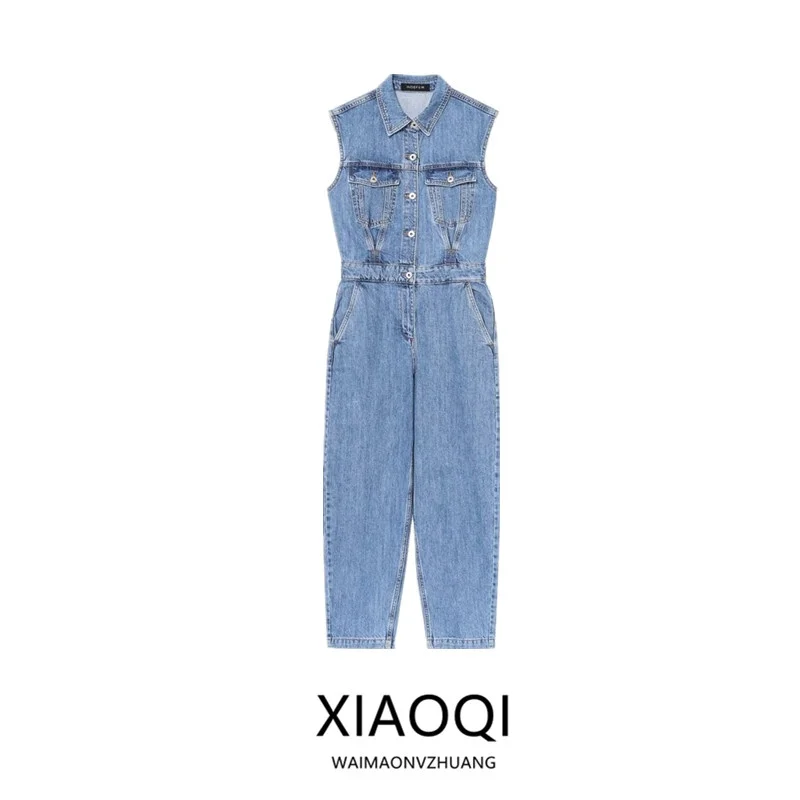 

2025 Summer New Women's All-Match Balloon Sle Denim Overalls Long Pants Versatile Long-Johns Mid-Waist Other Fabric