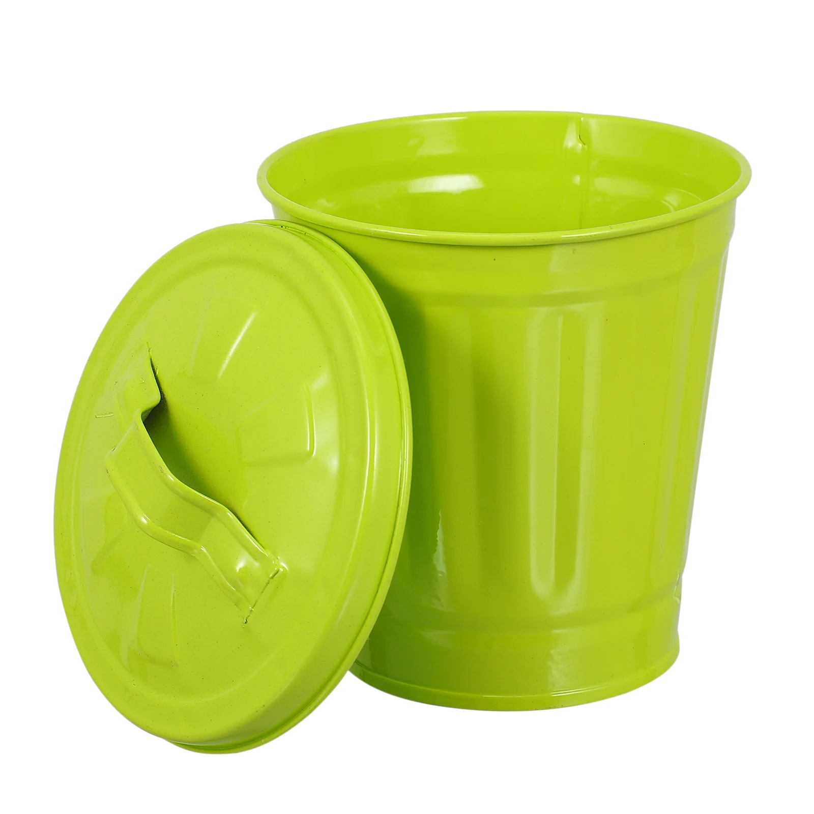 

Lidged Trash Can Small Waste Storage Bin Desktop Garbage Container Iron Material Lovely Design Green Easy Use Living Room