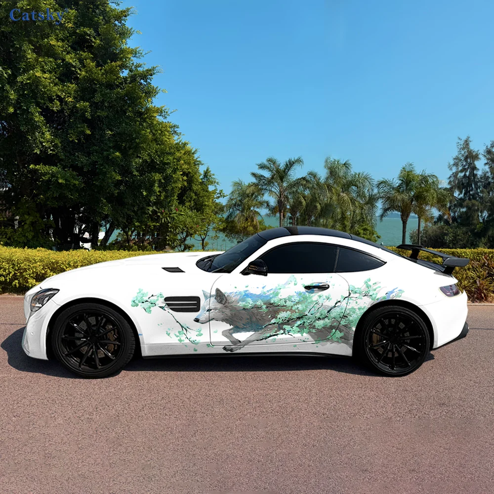 

White Fox Flower Branch Car Vinyl Wraps Decal Self-adhesive PVC Sticker Suitable for Trucks SUV Decoration Auto Accessories Gift