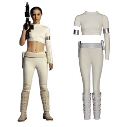 Padme Amidala Cosplay Costume Women White Tops Pant Suit Classic Princess Leia Halloween Carnival Party Role Play Outfits