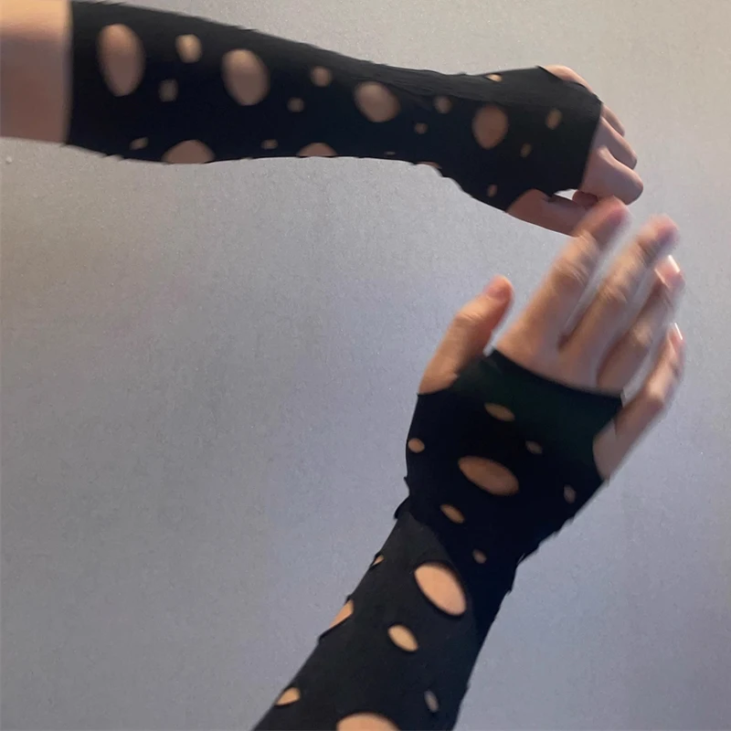 유니섹스 고딕 블랙 장갑 섹시한 핑거리스 롱 장갑 여성용 남성용 속이 빈 장갑 장갑 Clubwear Dance Cosplay Accessories