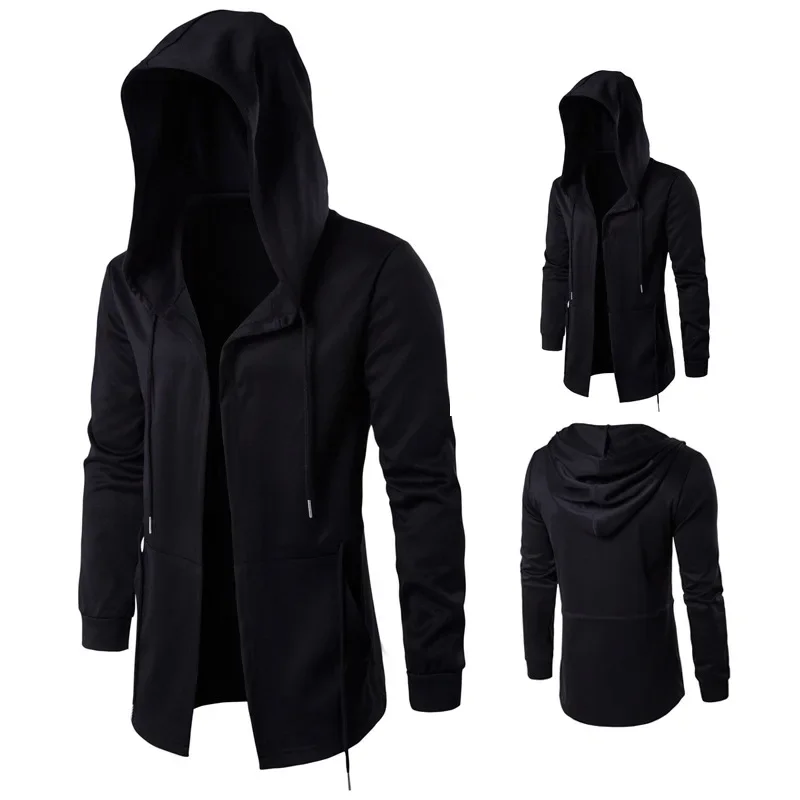New Men's Trench Coats Fashion Mid-length Cardigan Hooded Jackets High Street Loose Shawl Cloak Coats Cosplay Costumes Male