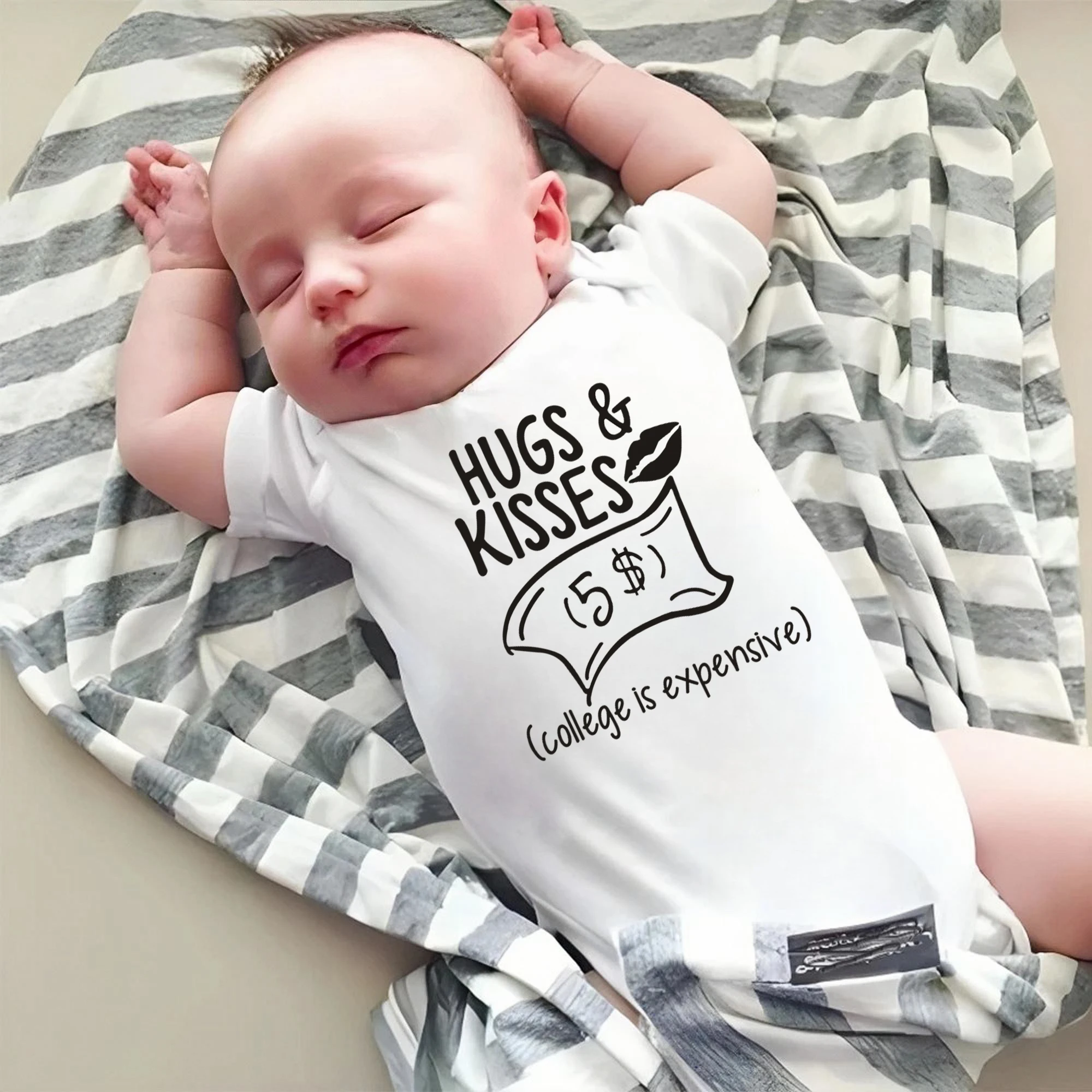 Hugs and Kisses 5$ College is Expensive Funny Infant Rompers Fashion Baby Bodysuit Boys Girls Clothes Newborn Toddler Jumpsuit
