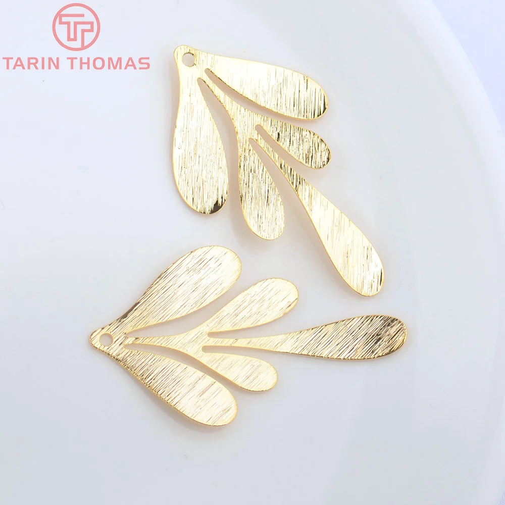 (852)6PCS 27x62MM 26.5x46MM 24K Gold Color Plated Brass Long Leaf Leaves for DIY Jewelry Making Findings Accessories