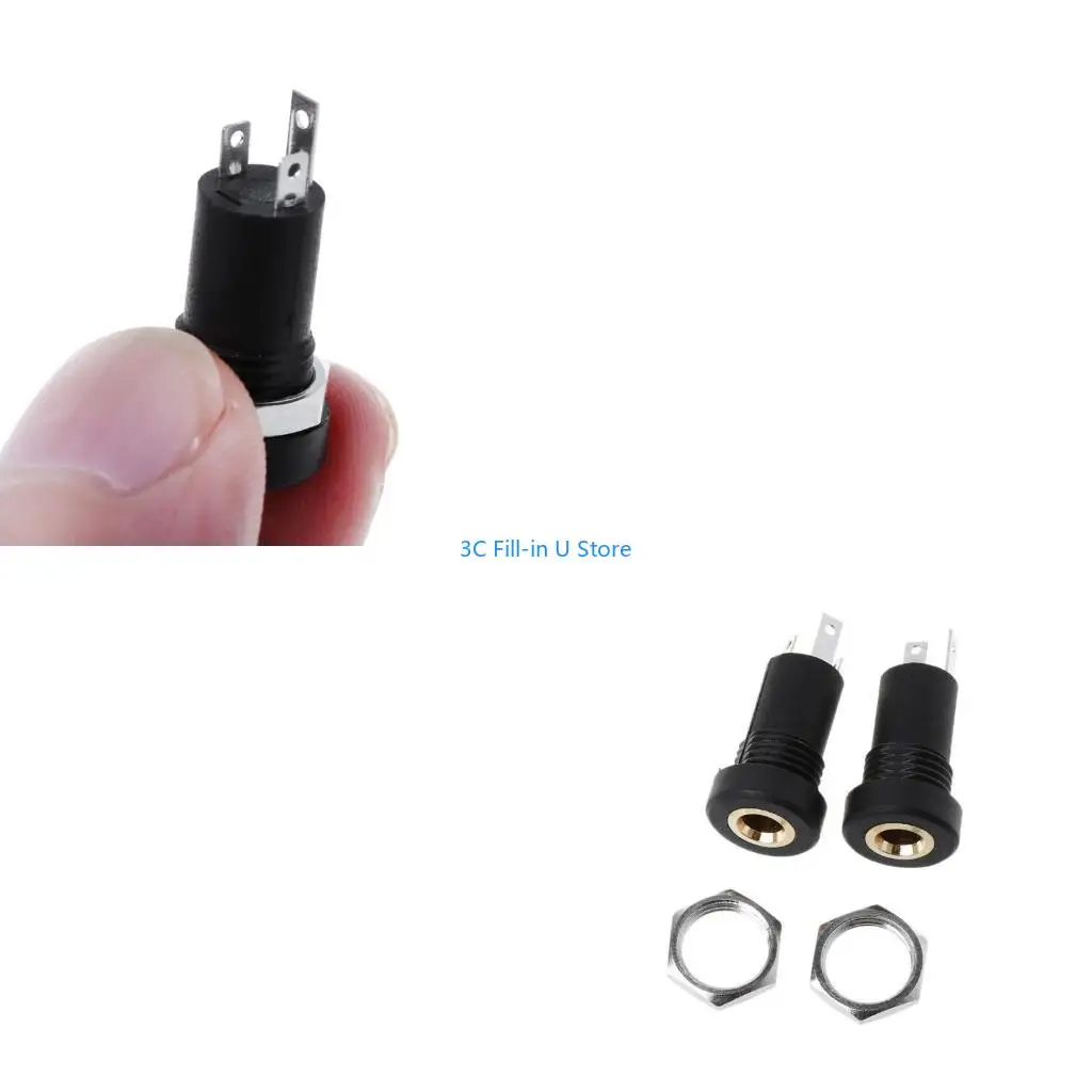 G8TA 2X 3.5MM Socket 3 Pole Black Stereo Solder Panel Mount Golden With