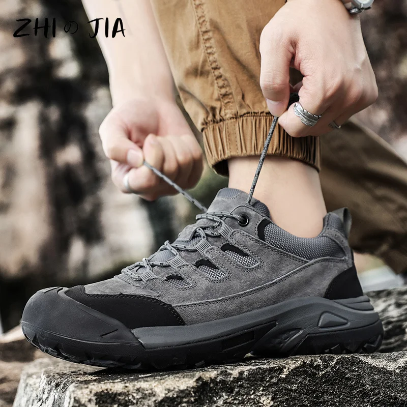 Men\'s Outdoor Leather Mountaineering Shoes Anti slip Wear Resistant Sneaker Spring Autumn Fashion Casual Shoes Hiking Footwear
