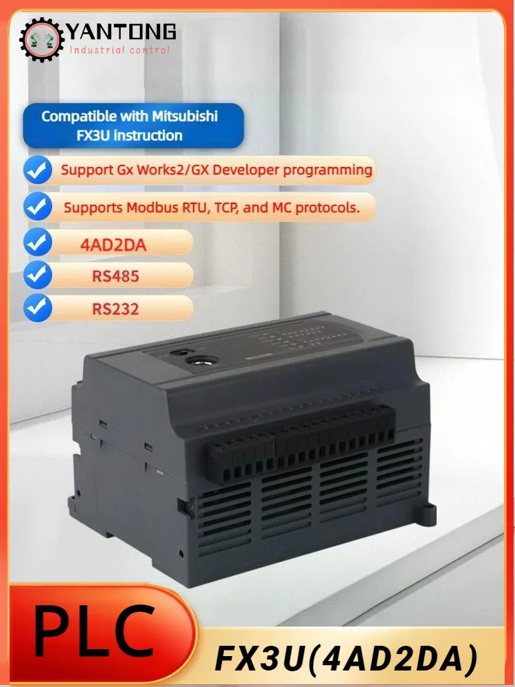 Controlador Lógico Programável do Plc Fx3u Fx3u14 20 24 32 40 48 60 64mr t Pulso de Alta Velocidade com Analógico Suporte Ad2da Modbus Rtu