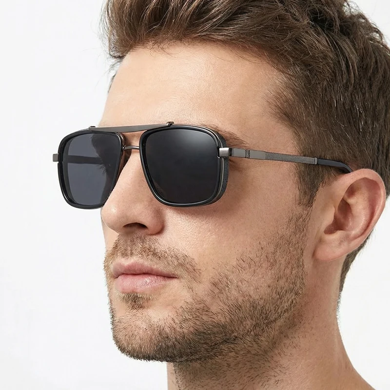 Luxury Rectangle Men\'s Sunglasses Retro Metal Steam Punk Sun Glasses Male Classic Outdoor Driving Shades Summer Glasses