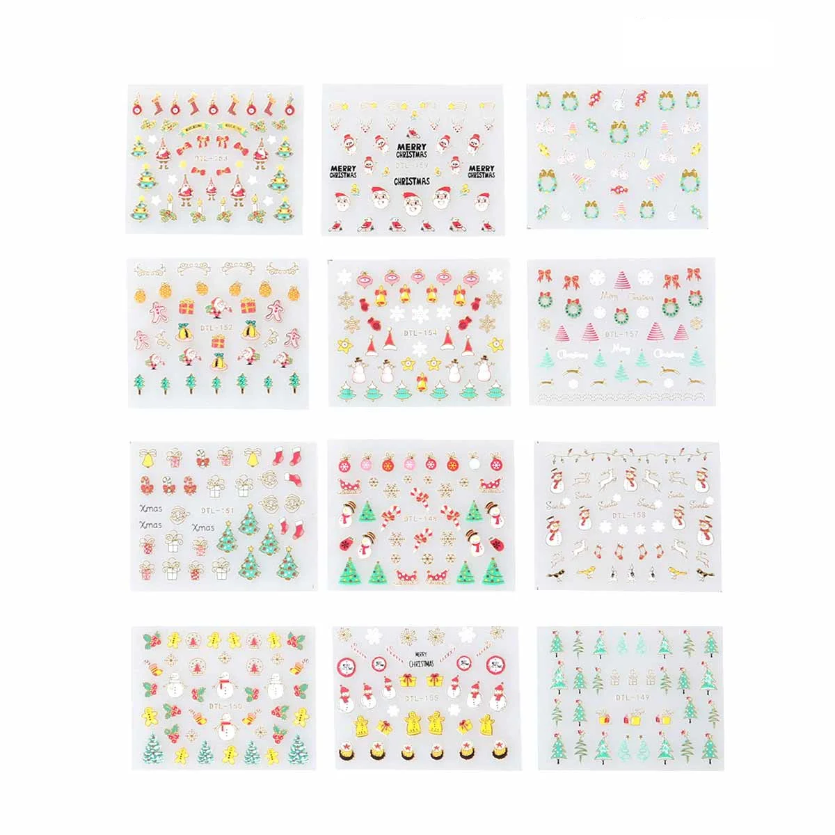 12 Pcs Nail Stickers Christmas Applique Decals Declas Accessories Manicure Decor