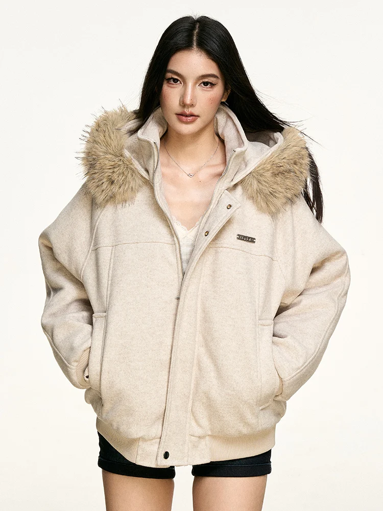 

Aaisup Американское ретро-пальто Thiened для женщин: свободное, теплое, зимнее, хлопковое, с меховым воротником, универсальная повседневная верхняя одежда