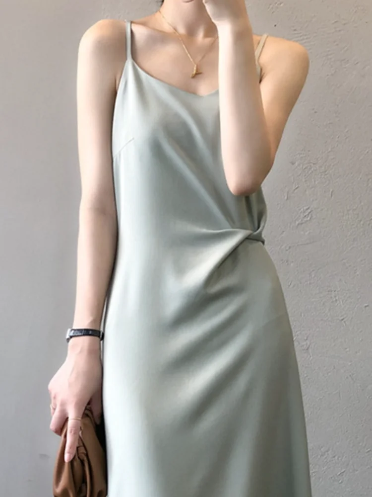 Robe Longue en Satin de Couleur Unie pour Femme, Vêtement d'Extérieur en Mousseline de Soie, Coupe Droite, Longueur aux Genoux, Élégante, pour le Bureau, Nouvelle Collection Été 2024