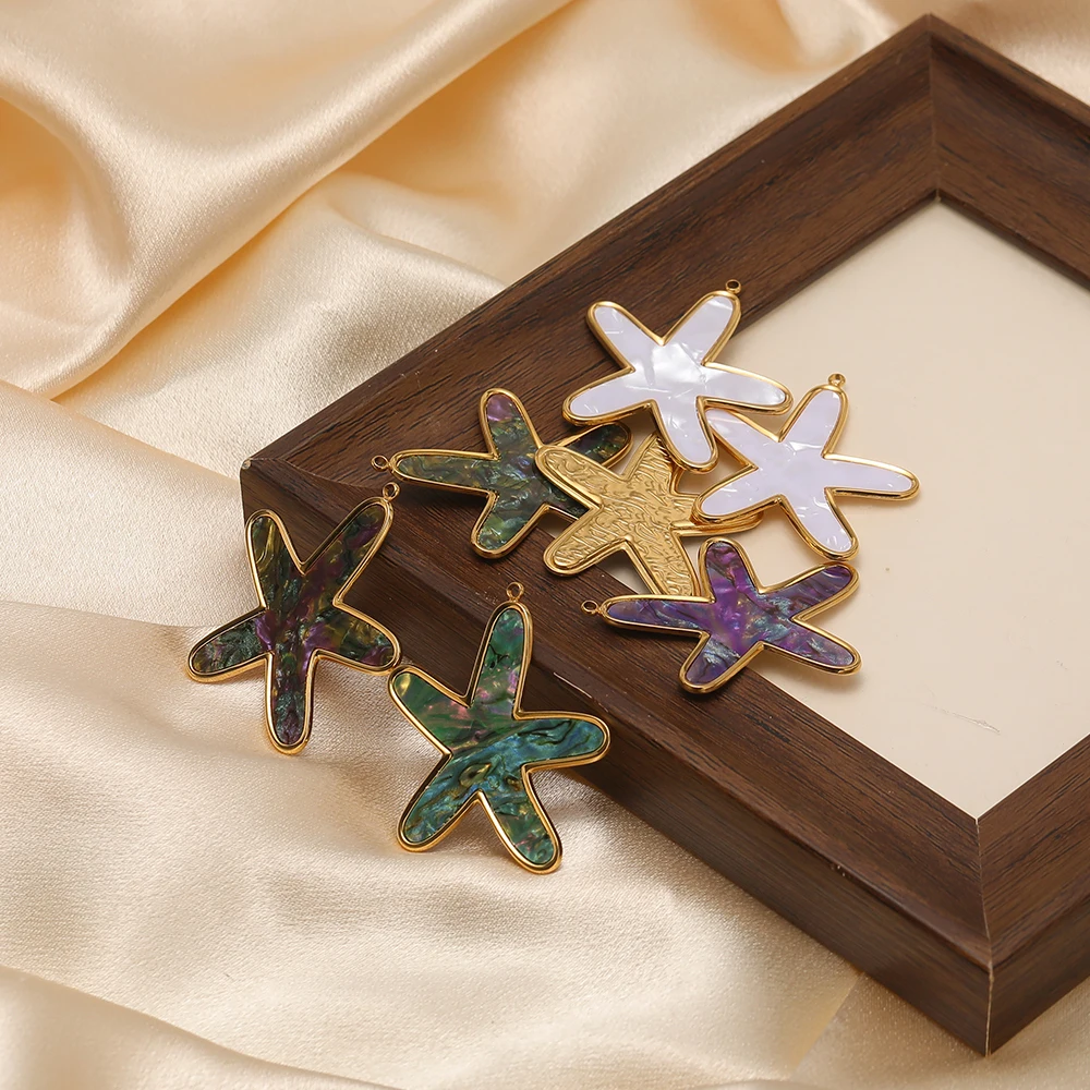 4 Stück Edelstahl-Muschel-Seestern-Anhänger für DIY Strand-Schmuck, Halsketten-Charms, Kinder-Armbänder und Ohrringe – Detail 4