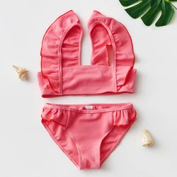 6~14Y Teenager Girls Swimsuit Two pieces Girls Swimwear Ruffle style Children Swimwear High quality Swimming suit for kid girls