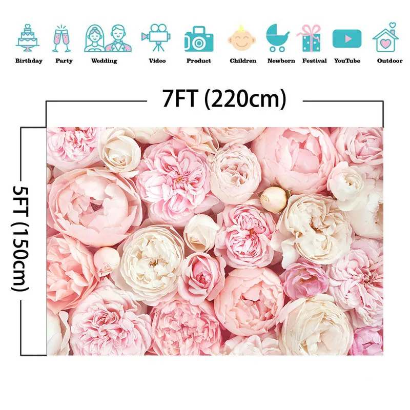 Pink Floral Photo Wallpaper Background Flowers Bloom Wedding Decor Bridal Shower Birthday Portrait Backdrops Photography Props