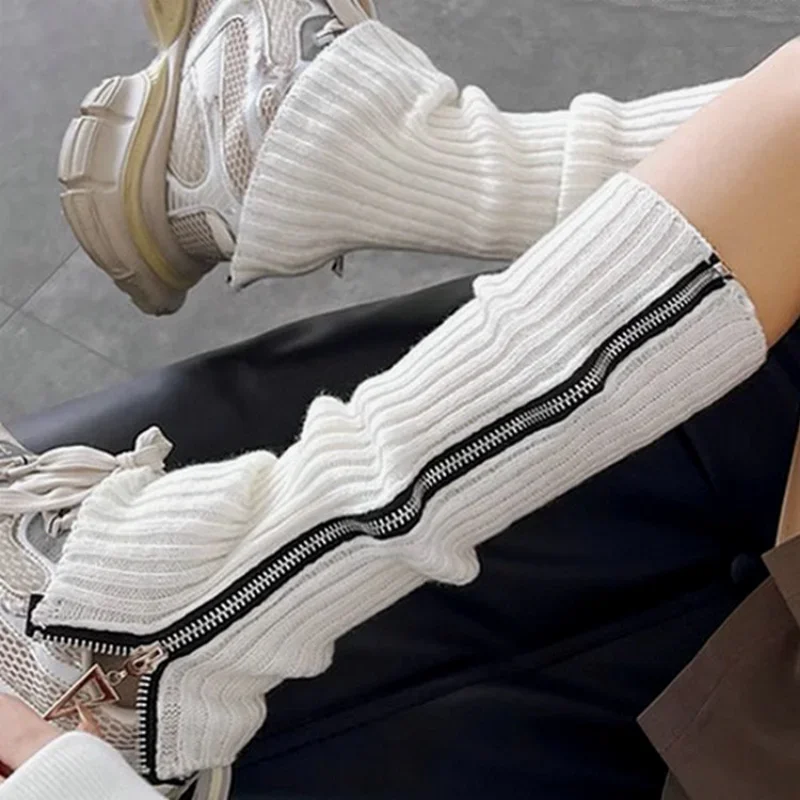 

1Pair Punk Gothic Zipper Warmer Foot Sock Women Harajuku Vintage Leg Warmer Baggy Knee Sleeve Autumn Winter JK Boot Cuff