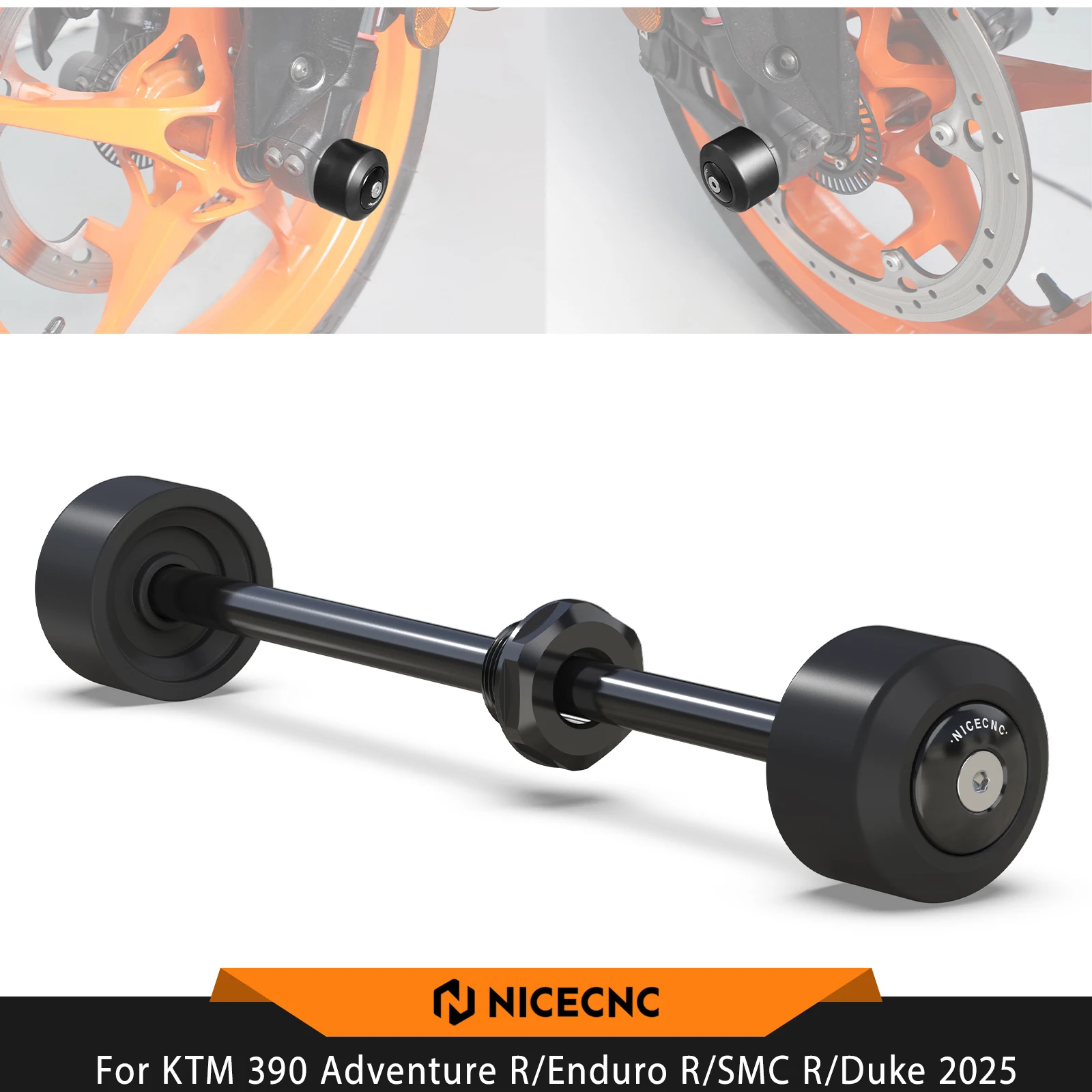 NICECNC For KTM 390 Duke 2024-2025 RC 390 2022-2024 Front Axle Slider Wheel Fork Protector Crash Pads 390 Enduro R/SMC R /Adv R
