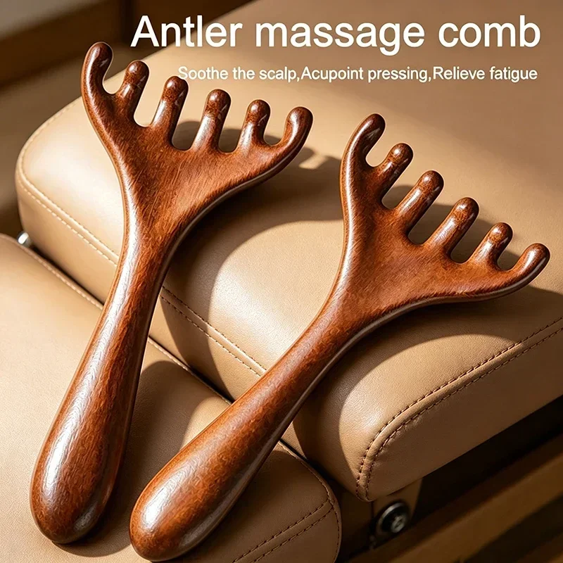 New Wooden Meridian Massage Comb Anti-static 6-Claw Head Massager BGua Sha Tool Head Massage Brush AMS05