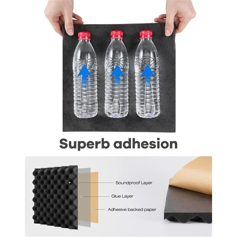 B-T 12 Pack Self-Adhesive Sound Proof Foam Panels, High Density Soundproof Wall Panels Egg Crate Sound Panels - 1x12x12In