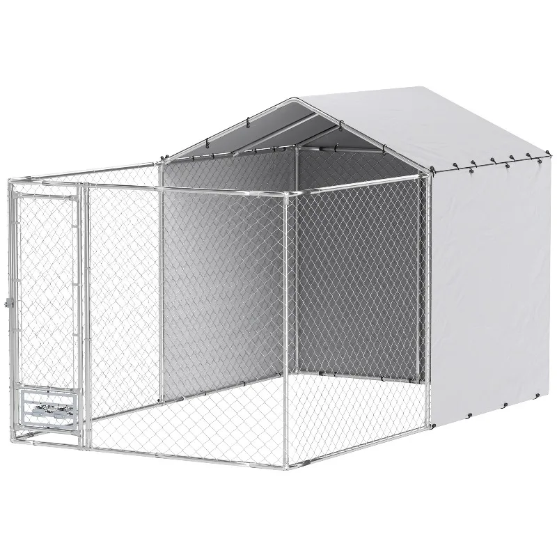 

Outdoor Dog Run 13.1x7.5x7.5 FT Large Dog Kennel with Waterproof Cover 99 Sq Ft for Medium Large Dogs Up to 66 lbs Rotating Bowl