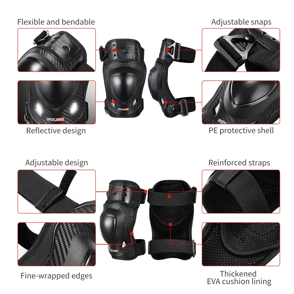 WOSAWE Motorcycle Knee Protector Bicycle Kneeling Cycling Bike Racing Tactical Skate Protective Knee Pads and Guard Elbow Pad