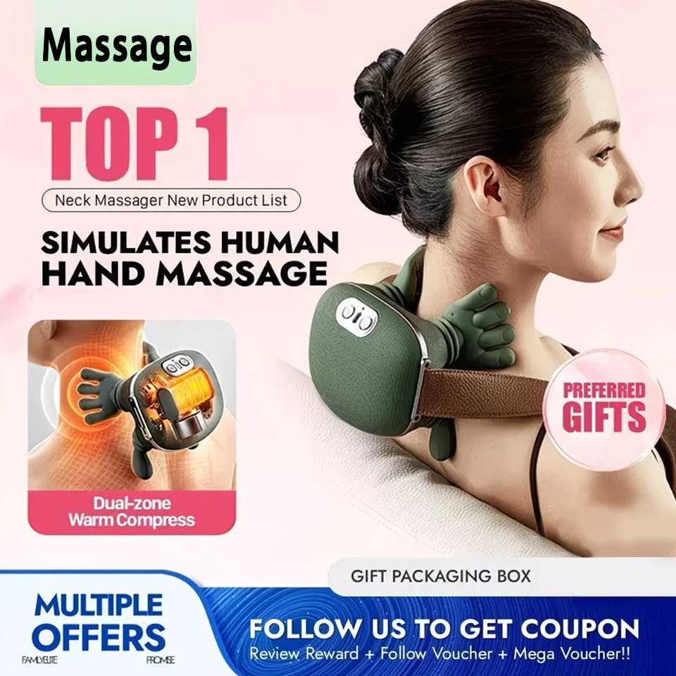 

Neck Massager Finger Pressure Shiatsu Neck Back and Shoulder Massager Electric Kneading Neck Deep Massage Muscle Relax 2026 New
