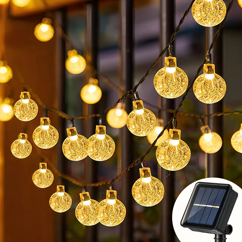 Solar LED Crystal Ball String Light Outdoor Waterproof Fairy Lamps for Garden Lawn Tree Decoration