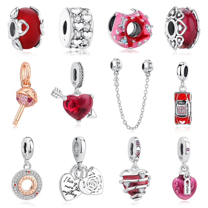 Original 925 Sterling Silver Charms Love Heart Pendant Beads Fit Bracelets Necklaces Women Jewelry Valentine's Day Gift