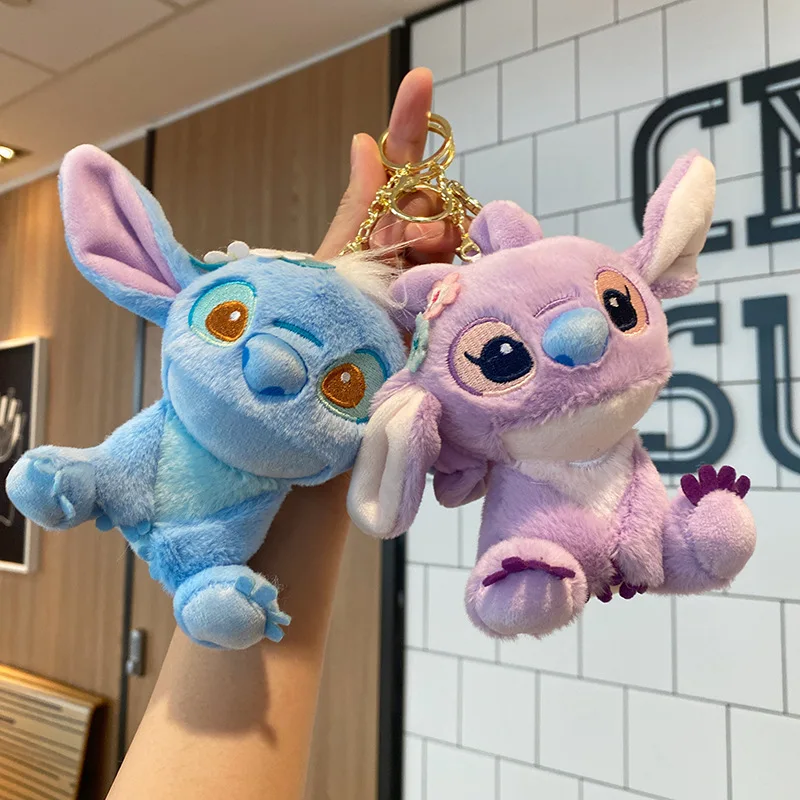 12cm Disney Plush Keychain Toys Fantasy Angel and Stitch Pendant Bag Accessories Keychain Bag Car Pendant Valentine's Day Gifts