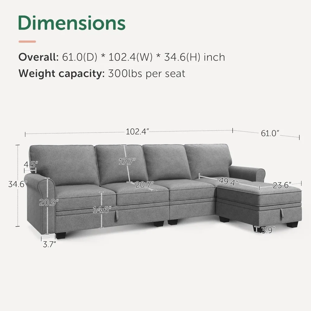 Sectional Couch with Storage Seat L Shaped Sectional Couch with Reversible Chaise Small Sectional Couches for Living Room