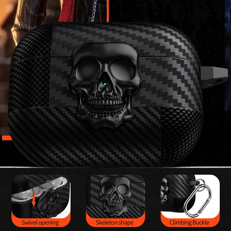 Suit Thug Skull Series Headphone Case For Airpods 4 Magnetic headphone case For Airpods Pro 2 3 2 1 Carbon Fiber Case with hook