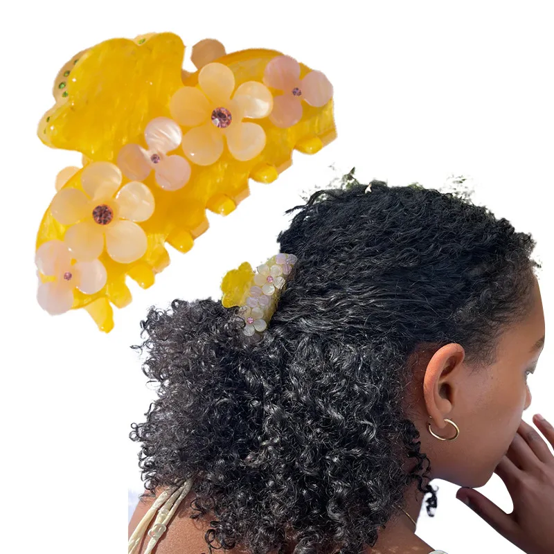 Muweordy French Yellow Flower Claw Clip Acetate Sparkling Colored Crab Hair Clip Popular Hair Catches Spinki do włosów dla kobiet