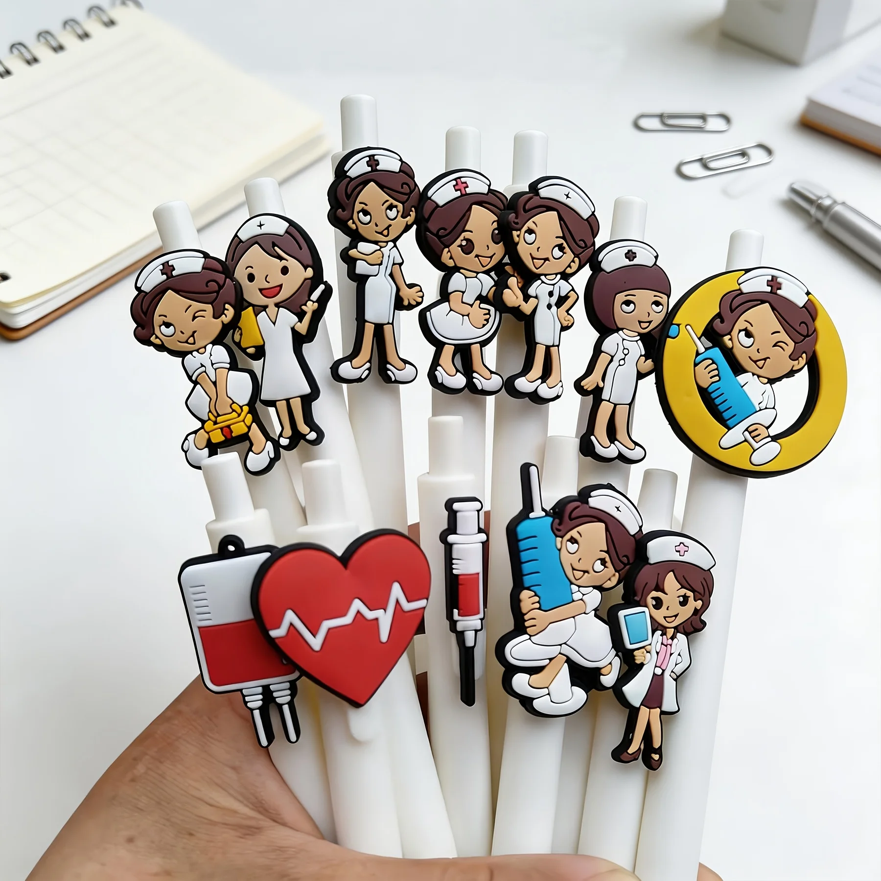 6-Pack of Random Designs, Creative Doctor and Nurse's Day Themed Ballpoint Pens, Medical Nurse-Themed Gel Pens, Reading Accessory Press-Type Gel Pens, Student Exam Ballpoint Pens with Random Designs, Black Ink Writing Smoothly, Perfect for Holiday Gifts. Perfect for Taking Notes and Writing, the Ideal Office and Study Supplies, Birthday Gifts, Christmas, Halloween, Valentine's Day, New Year Gifts, and Gifts for Friends! Easter Gifts